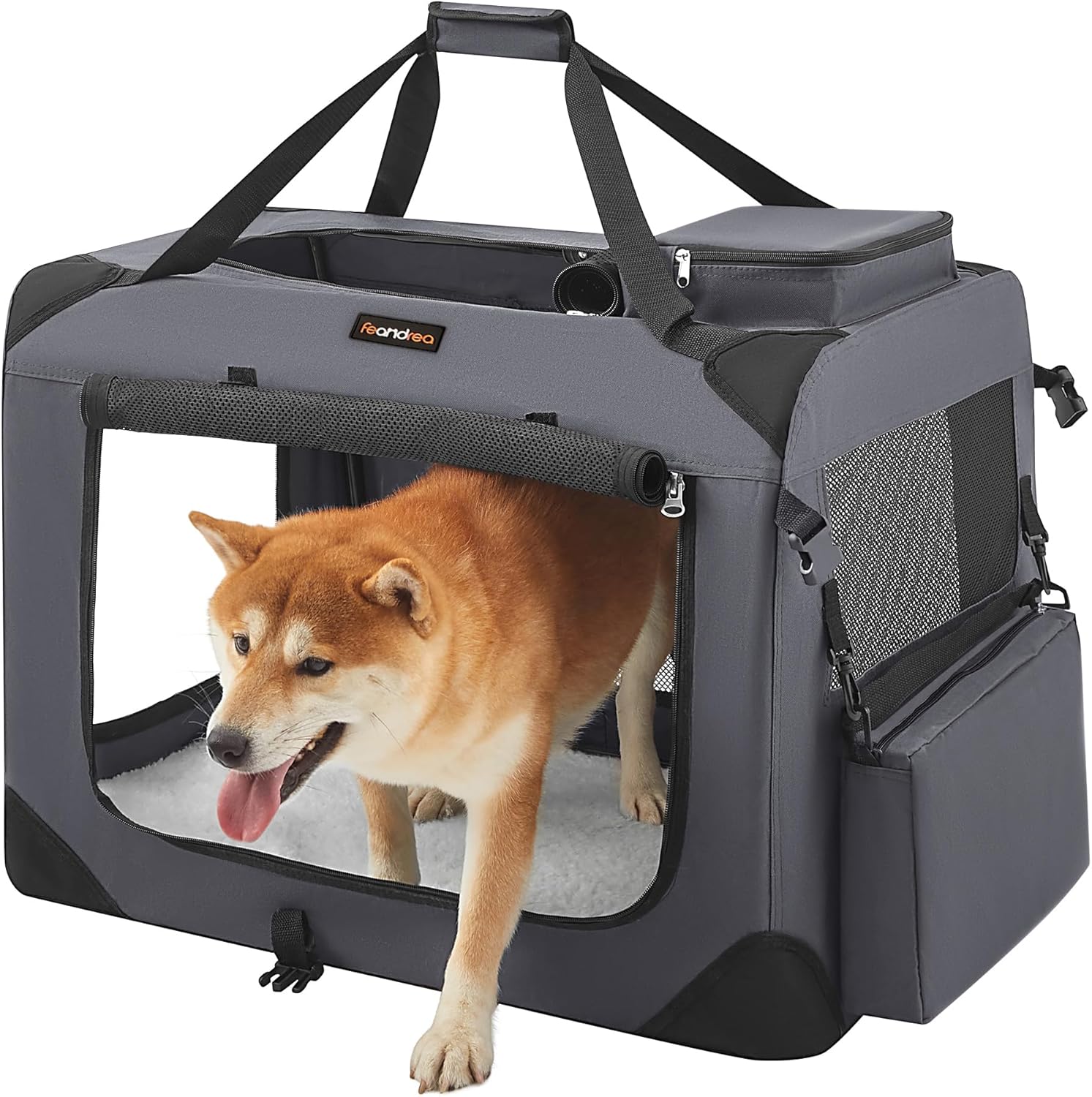 FEANDREA Faltbare Hundetransportbox — Oxford-Gewebe, Metallrahmen, 70×52×52 cm